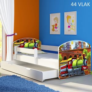 Dječji krevet ACMA s motivom, bočna bijela + ladica 140x70 cm - 44 Vlak