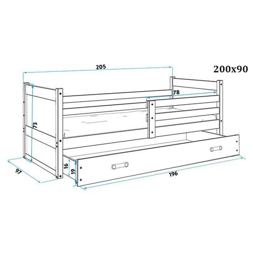 Drveni dječji krevet Rico - sivi - plavi - 200*90cm slika 3