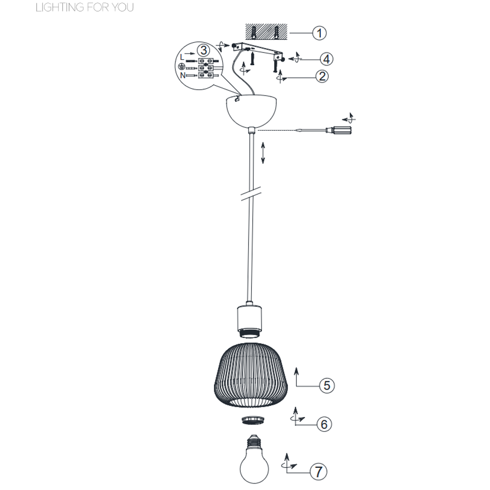 Trio Lightning visilica TARIFA 1, crna mat slika 8