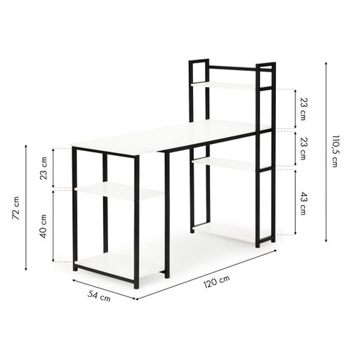 Metalni radni stol u LOFT stilu s 5 polica bijeli slika 5