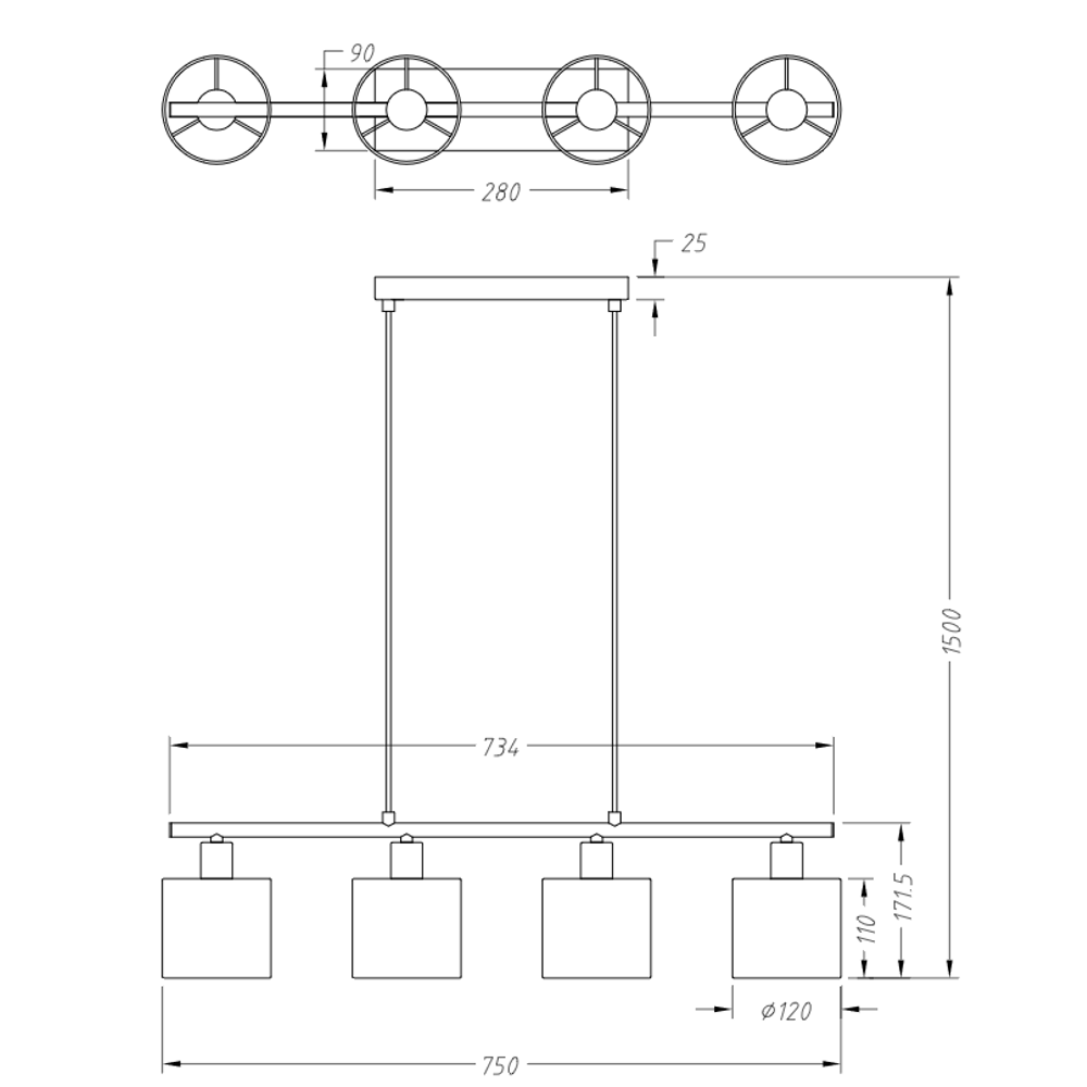 Trio Lighting luster Tommy 4 – 75 cm, bijelo-mat, 4× E14, 230 V slika 2