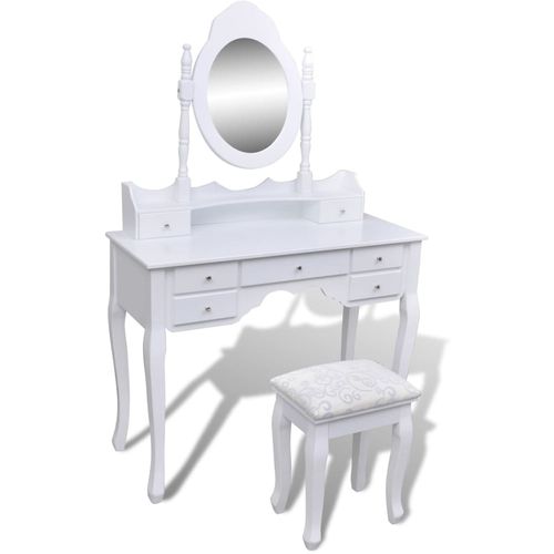 Toaletni stol s ogledalom i stolicom 7 ladica bijeli slika 66