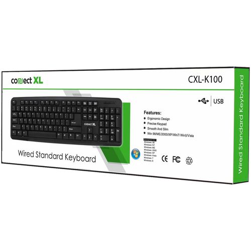 Connect XL Tastatura sa Qwerty rasporedom, USB, crna boja - CXL-K100 slika 2