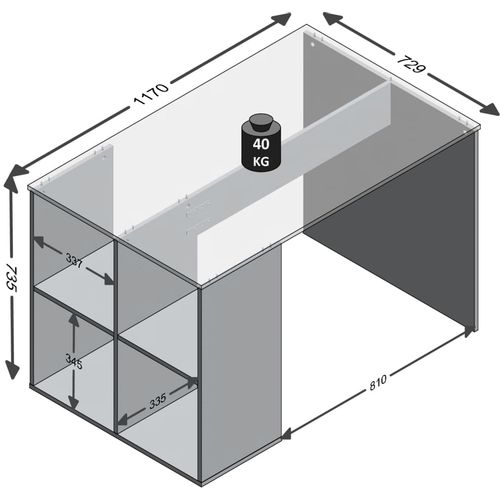 FMD radni stol s bočnim policama 117 x 72,9 x 73,5 cm bijeli slika 6