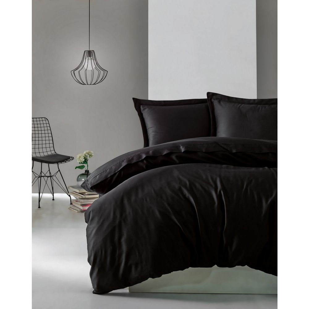 Elegant - Black Black Satin Super King Quilt Cover Set (FR) slika 1