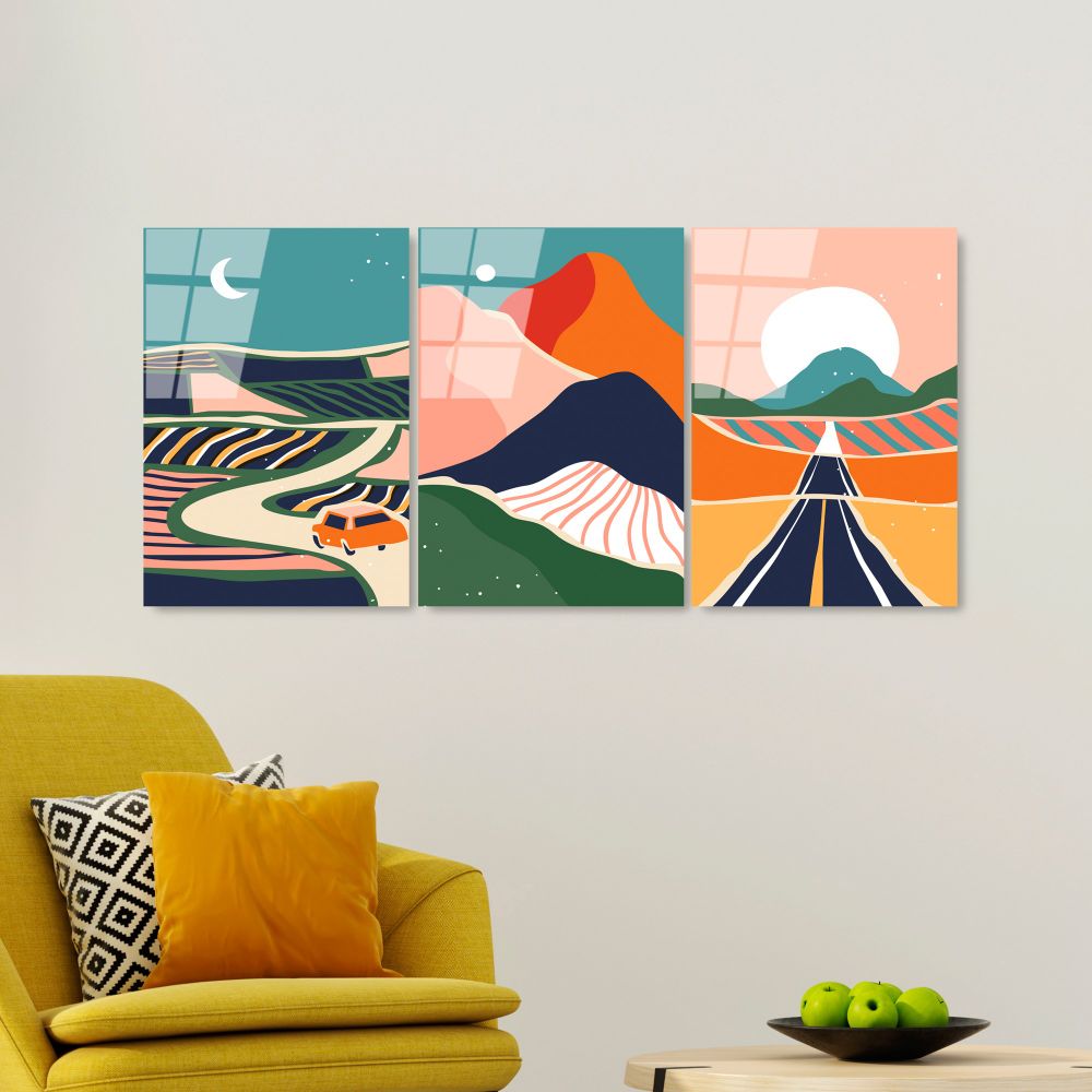 UV-947 - Dekorativna Slika od Kaljenog Stakla, Višebojna, 45 x 65 cm (Set od 3 Komada) slika 3