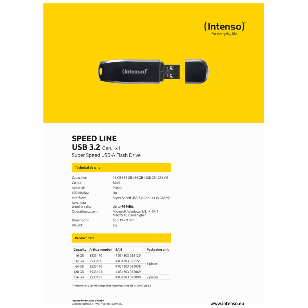 (Intenso) USB Flash drive 128GB Hi-Speed USB 3.0, SPEED Line - USB3.0-128GB/Speed Line slika 4