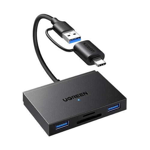 USB HUB UGREEN, USB 3.0/USB-C na 2x USB 3.0, TF/SD, crni slika 1