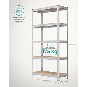 SONGMICS Polica, 180 x 90 x 40 cm, srebrna, GLR40SV