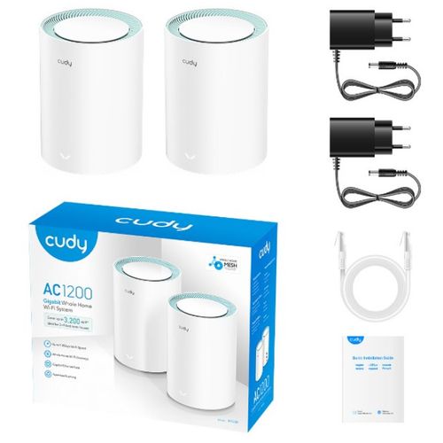 Cudy M1300 2-pack AC1200 Dual Band 2.4Ghz+5Ghz WiFi MESH, GiGABIT, 4x Antena 16MB/128DDR, 16/128mb slika 7