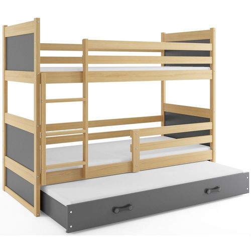 Drveni dječji krevet na sprat Rico sa tri kreveta - 190x80cm - Bukva/Sivi slika 2