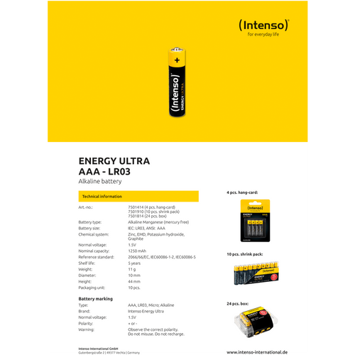 (Intenso) Baterija alkalna, AAA LR03/4, 1,5 V, blister 4 kom - AAA LR03/4 slika 5