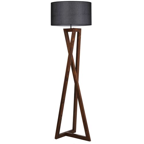 Opviq Podna lampa MAČKA smeđe- crno, drvo- platno, promjer 45 cm, visina 166 cm, E27 60 w, Maçka Ceviz Ahşap Lambader Silindir Hasır Siyah Abajurlu slika 1