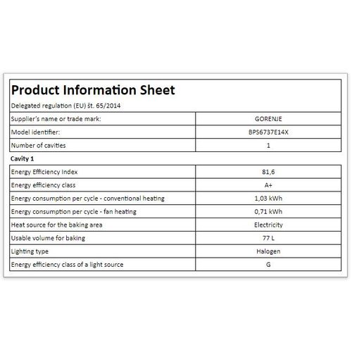 Gorenje BPS6737E14X Ugradna multifunkcionalna rerna, Zapremina 77L, Širina 59.5cm slika 2