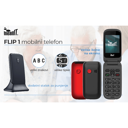 MeanIT Telefon mobilni, Dual SIM, 2.4", SOS tipka, veliki znakovi - FLIP 1 Crveni slika 2
