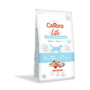 Calibra Dog Life Junior Medium Breed Chicken, potpuna i uravnotežena superpremium hipoalergena dehidrirana hrana za štence i mlade pse (3–15 mjeseci) srednje velikih pasmina (10–30 kg), 12 kg