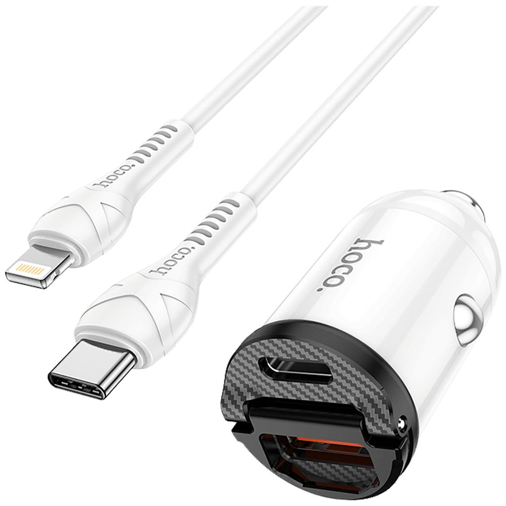 hoco. Auto punjač sa Lightning kabelom, PD + QC3.0, 2 x USB, 4.8 A - NZ2 Link, type C-Lightning, White slika 4