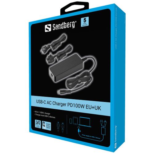 Sandberg USB-C punjač PD100W s EU+UK adapterima slika 2