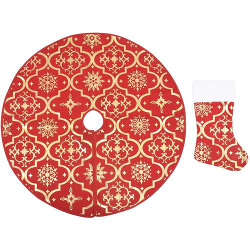 Luksuzna podloga za božićno drvce s čarapom crvena 122 cm slika 2