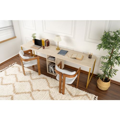 Twin Study Desk - Traverten Traverten 
Gold Study Desk slika 1