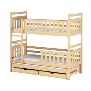 Drveni dječji krevet na kat Klara s tri kreveta i ladicom - svijetlo drvo - 190/200*90 cm