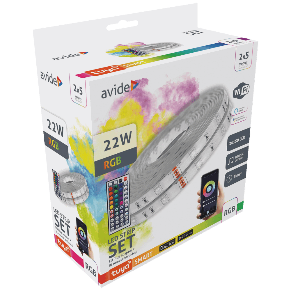 Avide LED traka sa daljinskim upravljačem,RGB,22W,12V,10 met.,WiFi - ALSB5050RGBTUYA44-10M slika 2