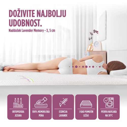 Naddušek/prostirka Hitex Lavanda Memory white 160x200 cm slika 3