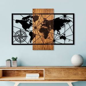 Wallity World Map 3-M Walnut
Black Decorative Wooden Wall Accessory