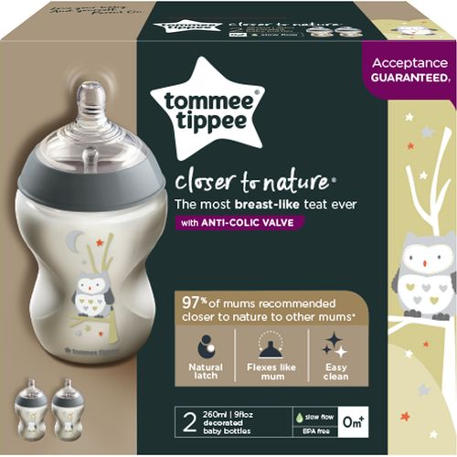 EOL Tommee Tippee Closer to nature dekorirane bočice 260 ml, 2 kom., "sova" slika 2