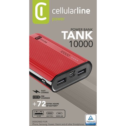 Cellularline prijenosni punjač Tank 10.000 mAh crveni slika 3