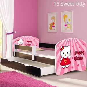 Dječji krevet ACMA s motivom, bočna wenge + ladica 140x70 cm - 15 Sweet Kitty