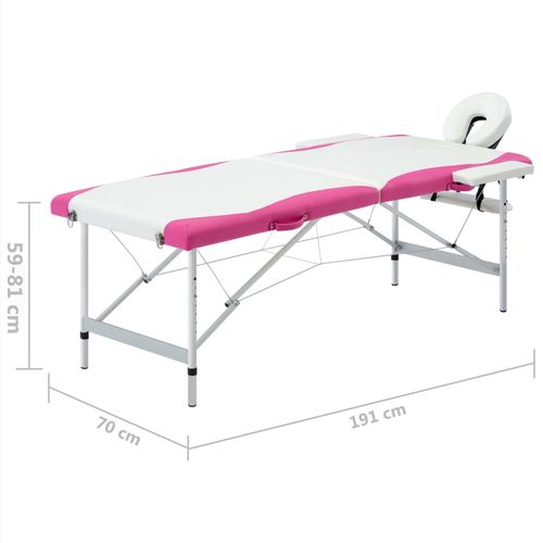 Sklopivi masažni stol s 2 zone aluminijski bijelo-ružičasti slika 9