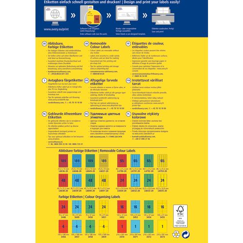 Avery Zweckform L6038REV-20 lako uklonjive naljepnice A4 45,7x21,2mm 20 listova 960 naljepnica crvene slika 3