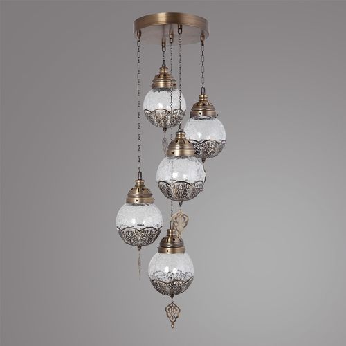 Neptün 5Li Sarkıt Tepsili Eskitme Catlak Camlı Gold Chandelier slika 2