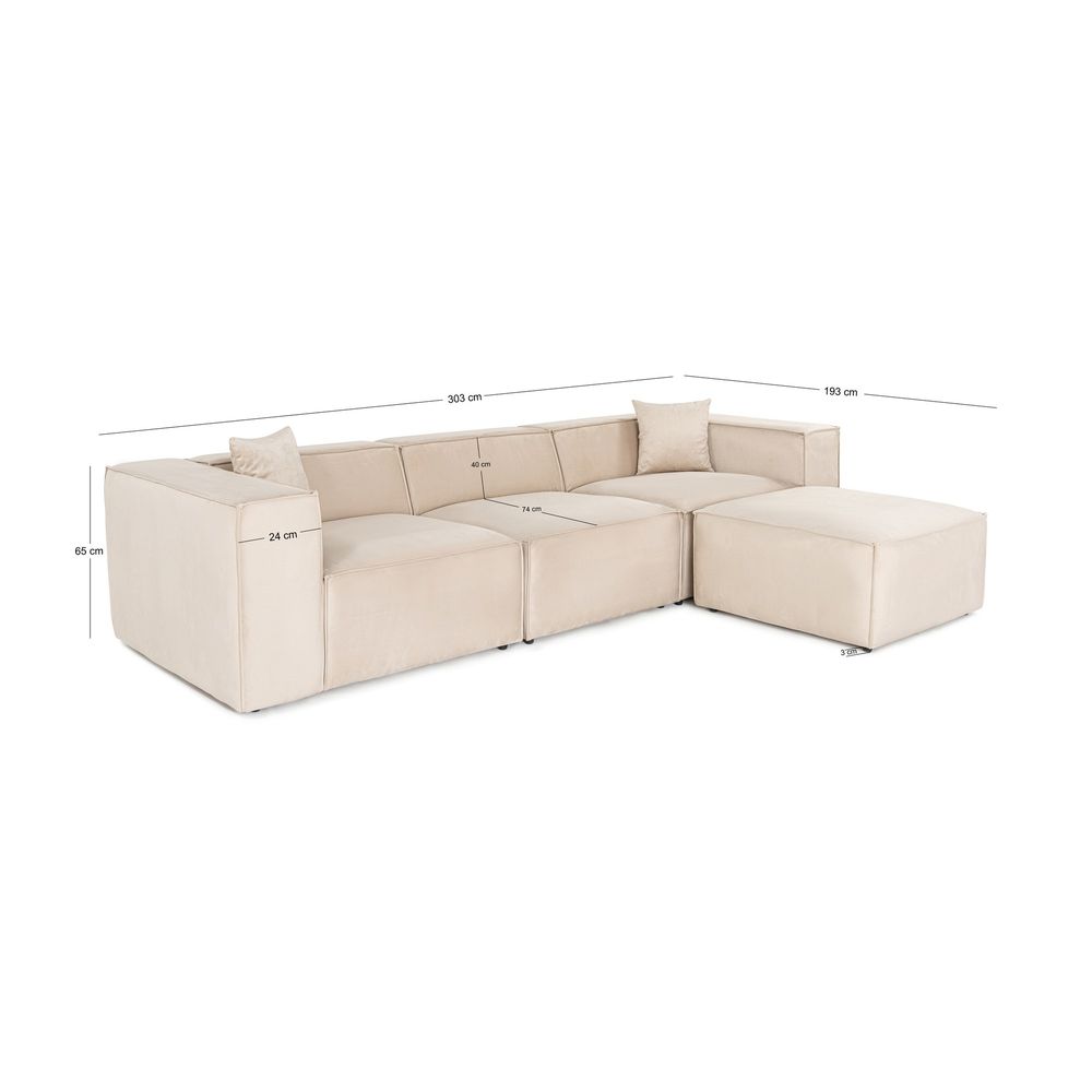 Ugaona Sofa 'Lora' (L1-O1-1R-POUFFE) - Krema Boja slika 16