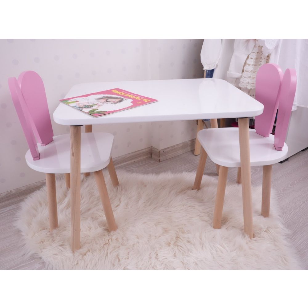 Bunny - set za za dječiju sobu (2 stolice, 1 sto) - roze i bijela  - izložbeni artikl (oštećenja ambalaža) slika 1