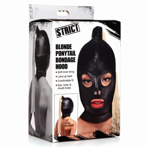 Blonde Ponytail Bondage Hood - Black slika 7