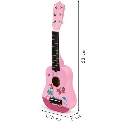 Eco Toys Drvena Gitara za Decu sa Metalnim Žicama – Pink slika 6