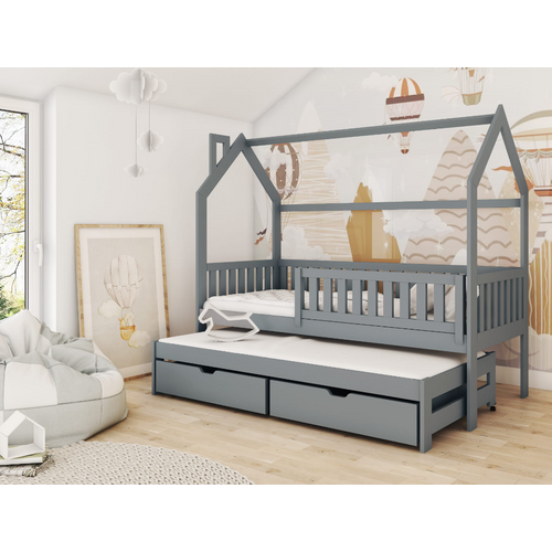 Drveni dječji krevet Monkey s dodatnim krevetom i ladicom - grafit - 160/180*80 cm slika 1