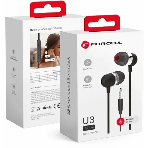 Forcell Premium Sound U3 slušalice 3,5 mm mini jack crne slika 1