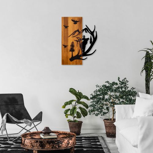 Deer and Mountain WalnutBlack Decorative Wooden Wall Accessory slika 4