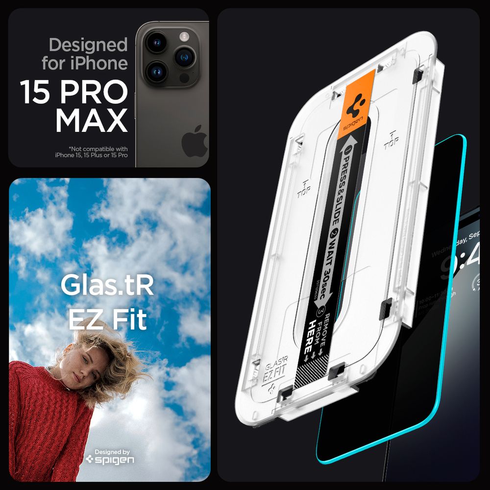 Spigen Glass tR EZ Fit (Privacy) 2 Pack, transparency - iPhone 15 Pro Max slika 9