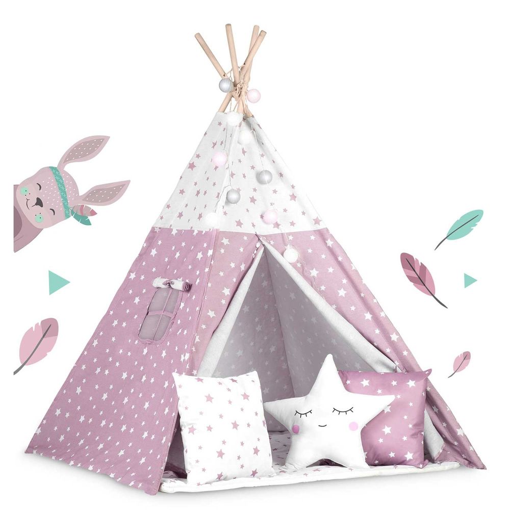 Nukido Teepee šator za djecu s svjetlima -bijelo rozi slika 2