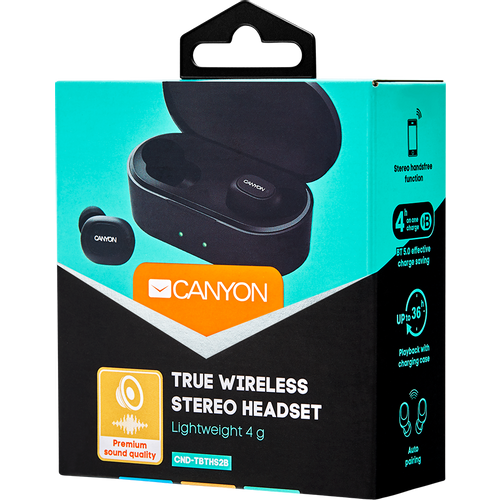 CANYON TWS-2 Bluetooth sport headset, with microphone, BT V5.0, RTL8763BFR, battery EarBud 43mAh*2+Charging Case 800mAh, cable length 0.18m, 78*38*32mm, 0.063kg, Black slika 4