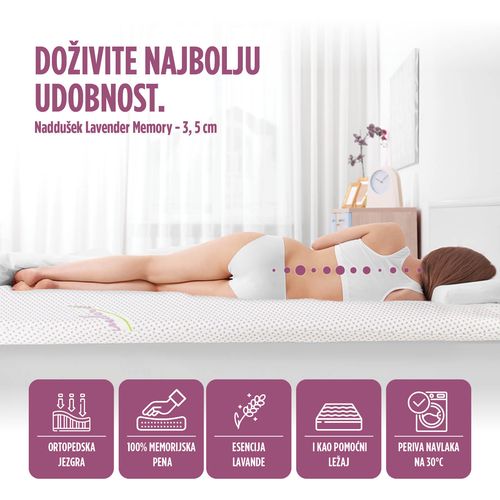 Naddušek/prostirka Hitex Lavanda Memory white 90x200 cm slika 3