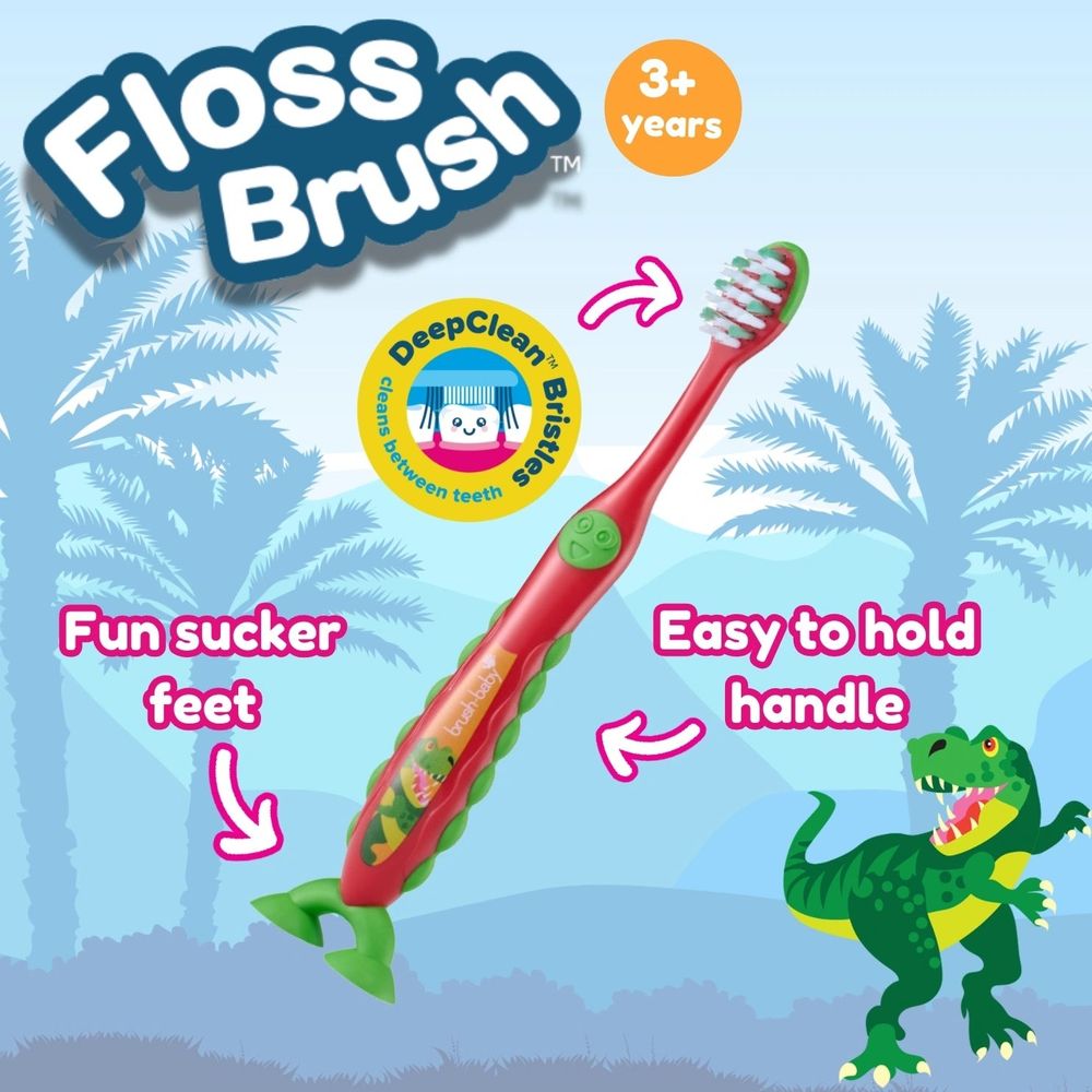 Brush-Baby Dječija četkica za zube FlossBrush 3-6 godina - Dinosaur, 2kom slika 3