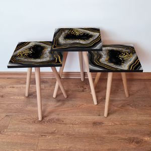 Set Nesting Stolova (3 Komada) - Crna, Bijela, Zlatna