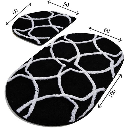 Bonne Oval - Black Multicolor Acrylic Bathmat Set (2 Pieces) slika 3