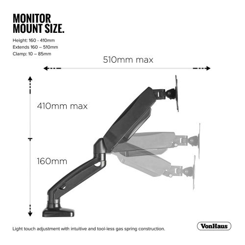 VonHaus pojedinačni stolni nosač za monitore do 27'', 1 x USB 3.0, plinsko opružni mehanizam slika 3