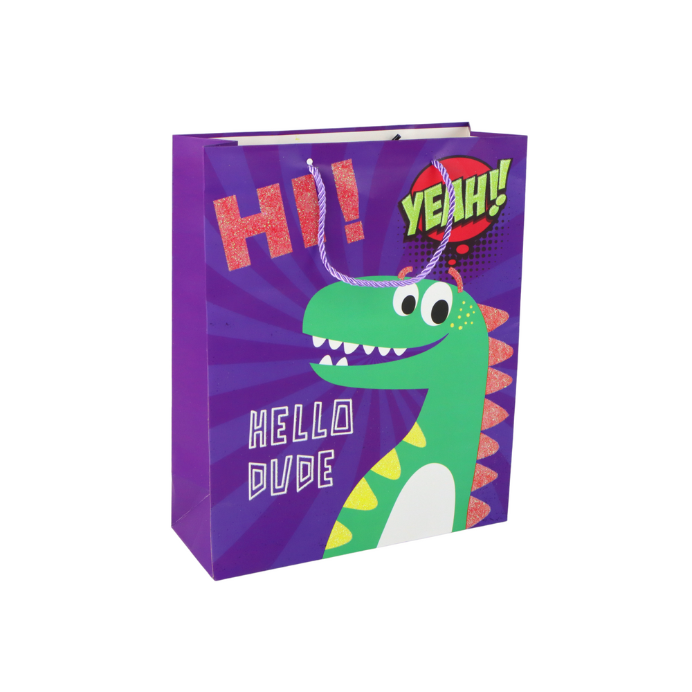 Ljubičasta papirnata vrećica za poklon od dinosaura 41,5 cm x 30 cm x 12 cm slika 2